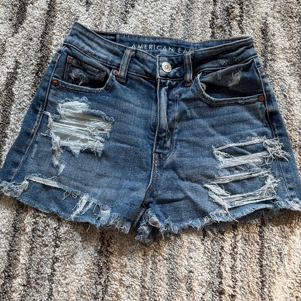American Eagle Outfitters Distressed Dark Blue Denim Cutoff Shorts